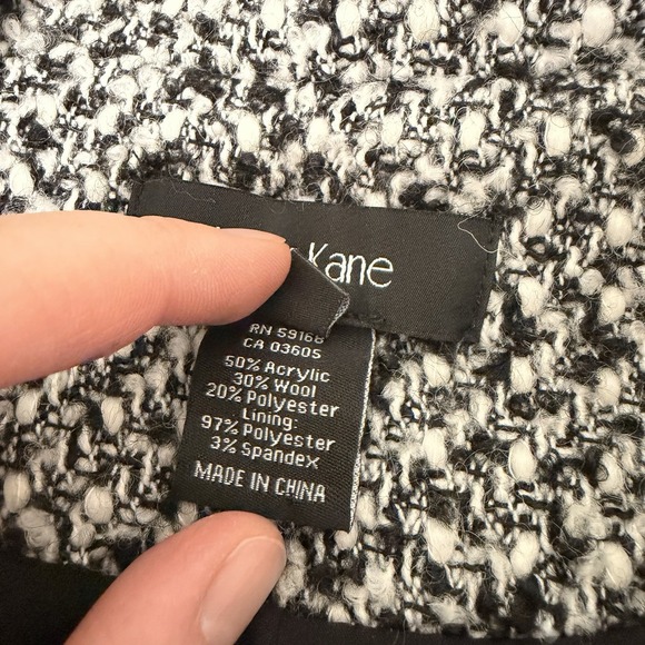 Women's Karen Kane Black And White 30% Wool Tweed Blazer Size Large With Pockets - Picture 8 of 12